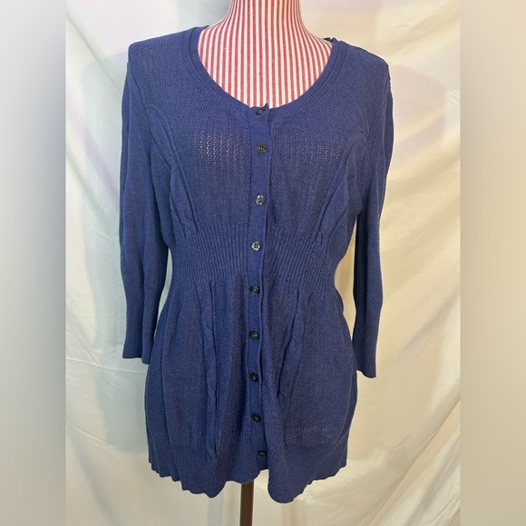 Dkny Sweaters - Y2K DKNY Blue Babydoll Knit Cardigan Sweater 3/4 Sleeves Lightweight Soft Sz XL